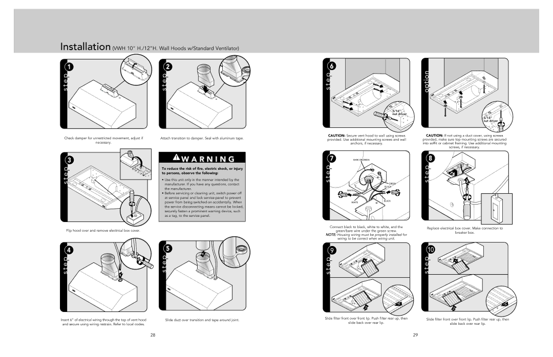 Viking F21287A EN manual Installation VWH 10 H./12H. Wall Hoods w/Standard Ventilator 