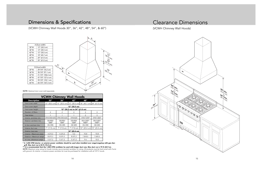 Viking F21287A EN manual Vcwh Chimney Wall Hoods 30, 36, 42, 48, 54 