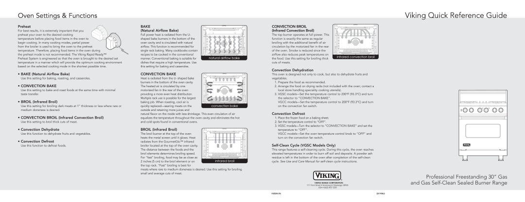 Viking F50028 manual Oven Settings & Functions, Viking Quick Reference Guide 