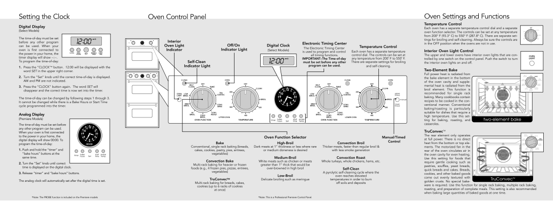 Viking F50031 manual Setting the Clock, Oven Control Panel, Oven Settings and Functions 