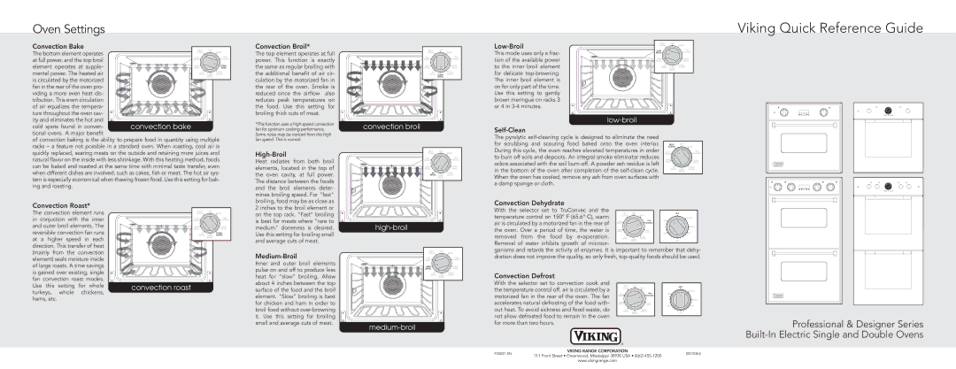 Viking F50031 manual Oven Settings 