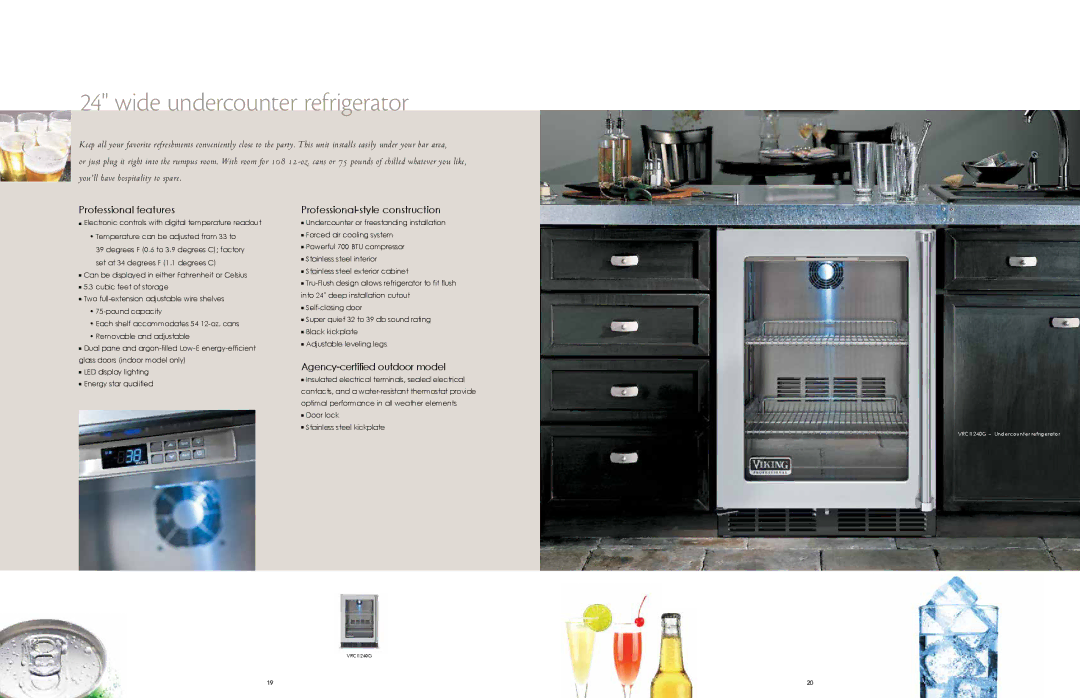 Viking RRD0114, F80146 manual Wide undercounter refrigerator, Agency-certified outdoor model 