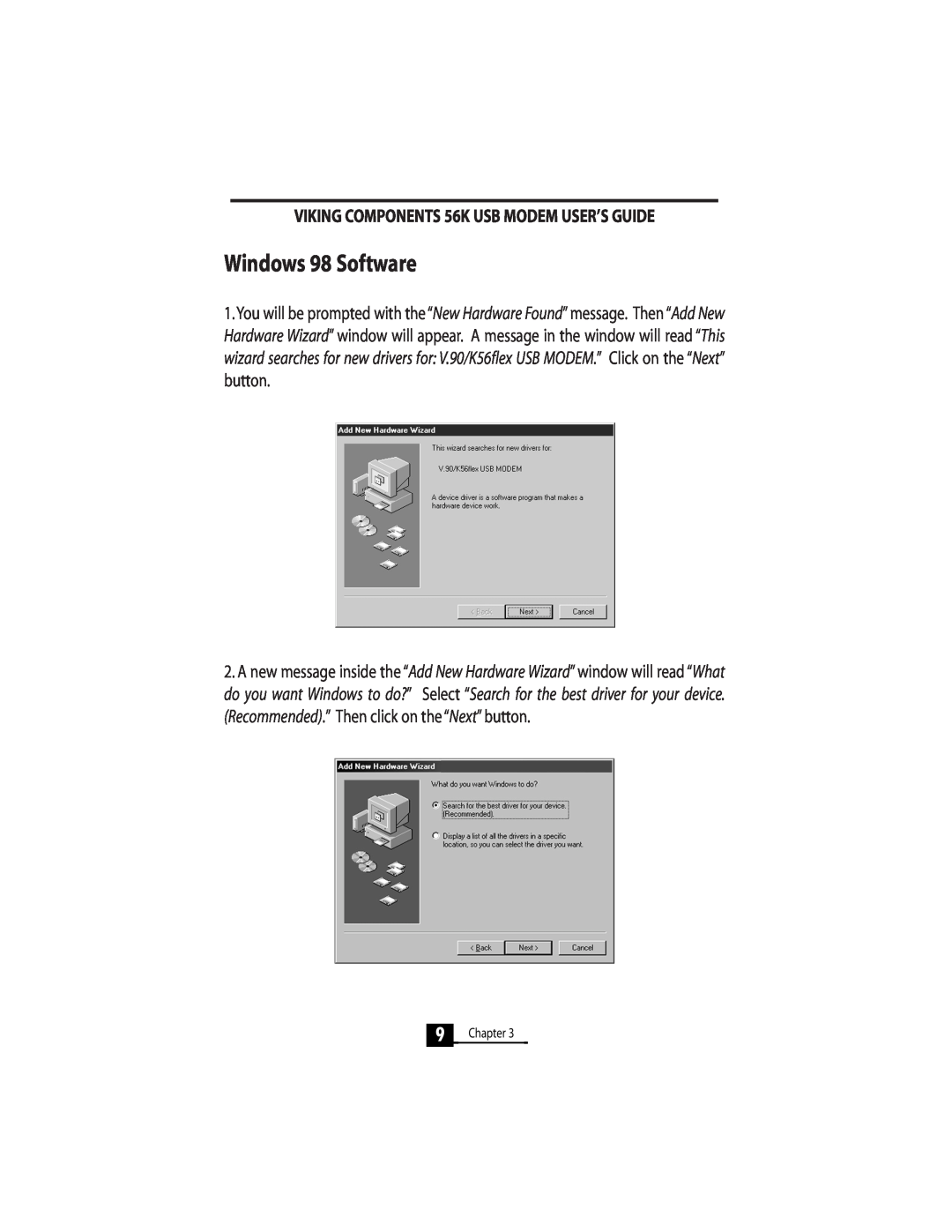 Viking InterWorks 56K manual Windows 98 Software, Chapter 