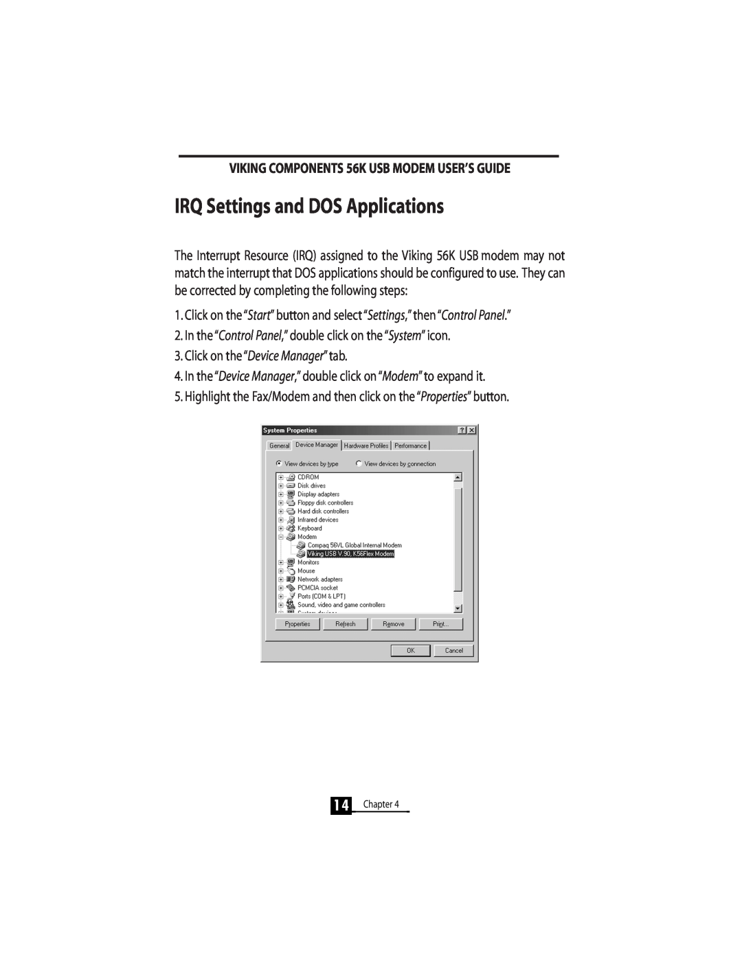 Viking InterWorks 56K manual IRQ Settings and DOS Applications 