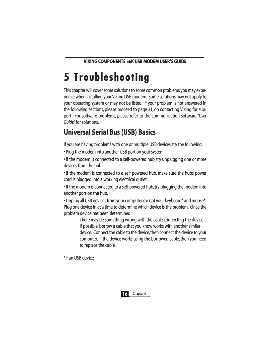 Viking InterWorks 56K manual Troubleshooting, Universal Serial Bus USB Basics 
