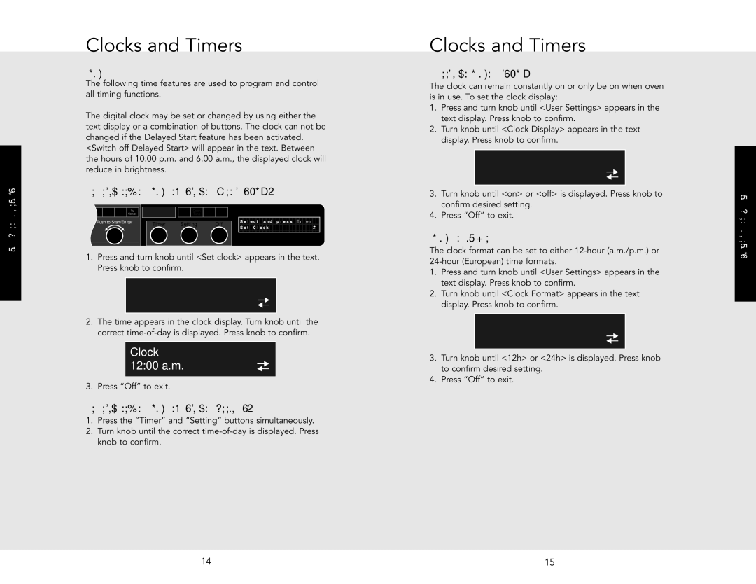 Viking J690.150 manual Clocks and Timers, Select and press Enter Set clock, Clock 1200 a.m, User Settings Clock Display 