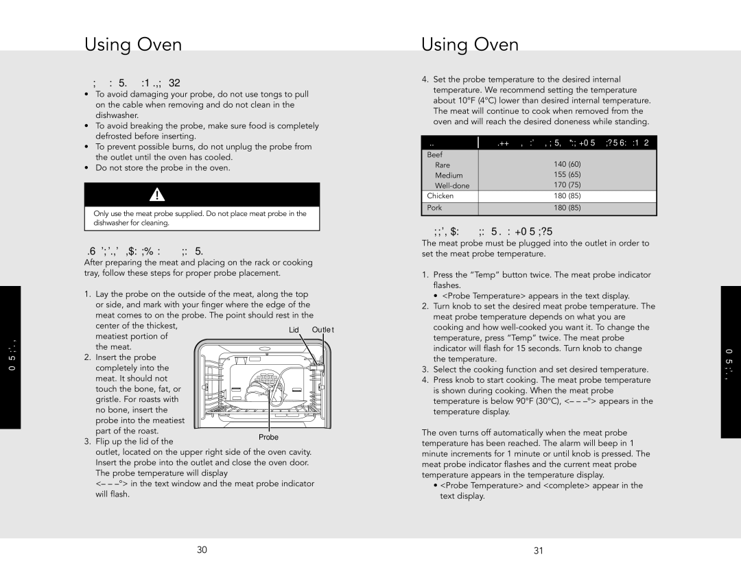 Viking J690.150 manual Positioning the Meat Probe, Setting Meat Probe Temperature 