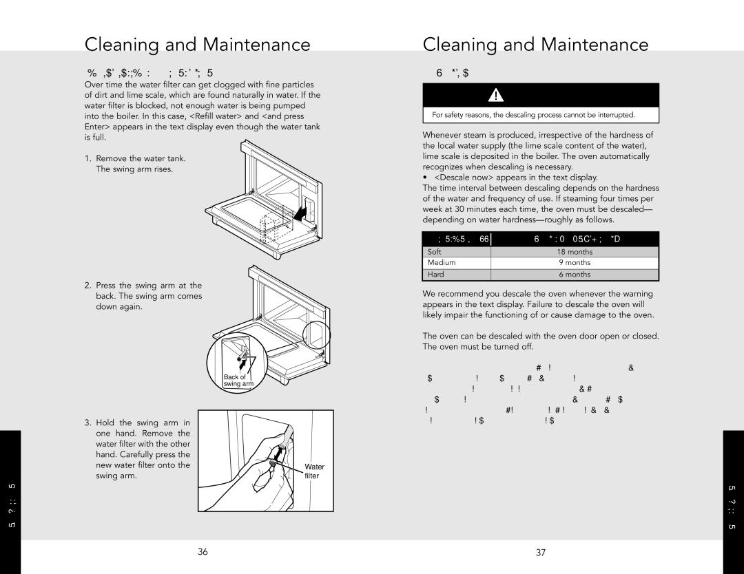 Viking J690.150 manual Changing the Water Filter, Descaling, Water hardness Descale approximately 