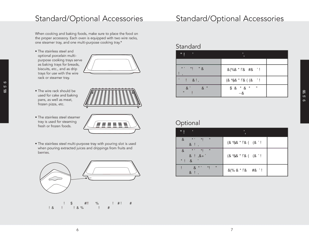 Viking J690.150 manual Standard/Optional Accessories 