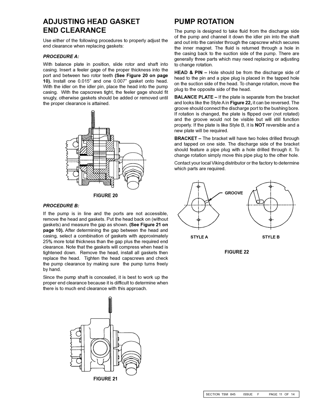 Viking K-827, KK825, KK827, K-825, K-823, KK823 service manual Adjusting Head Gasket END Clearance, Pump Rotation 