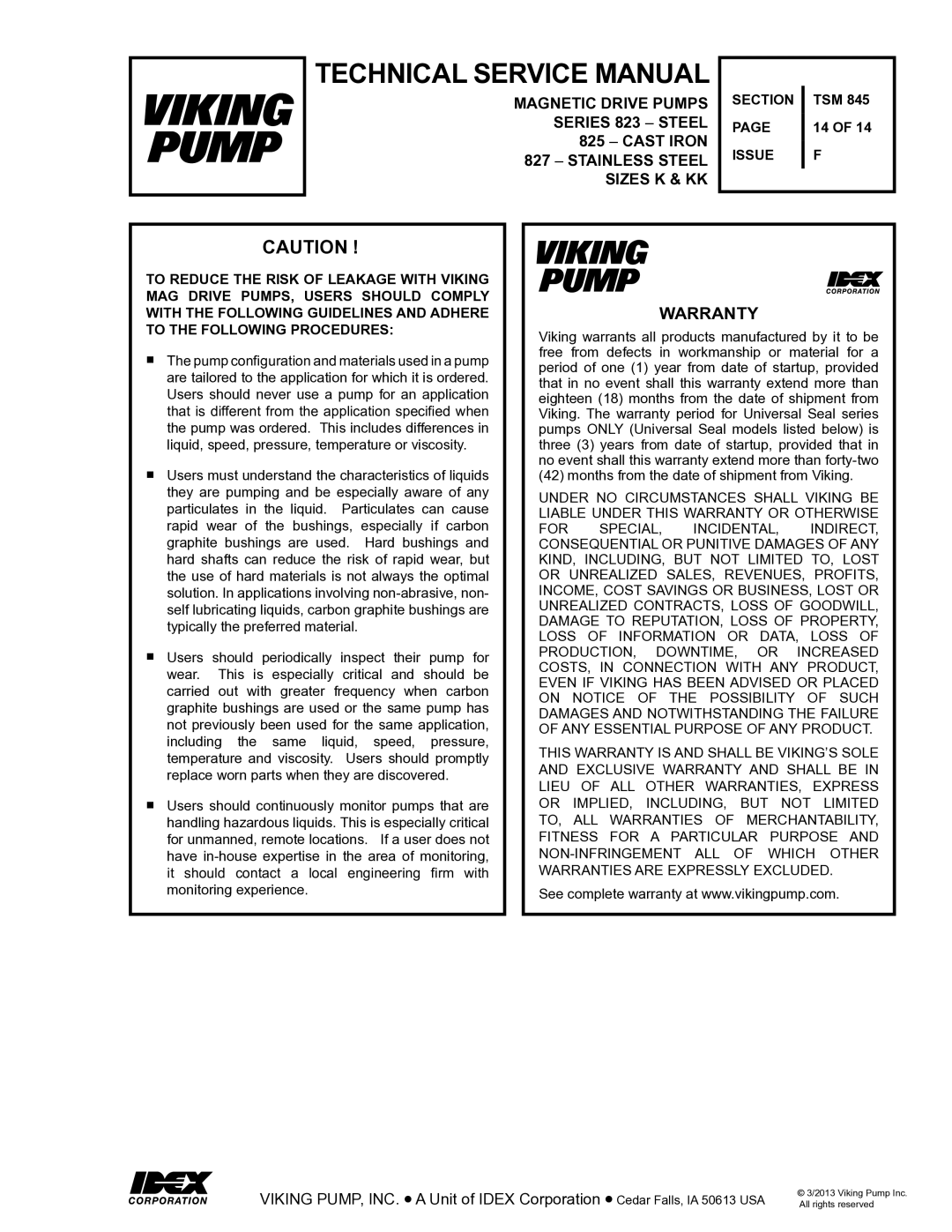 Viking K-825, KK825, KK827, K-823, KK823, K-827 service manual Warranty 