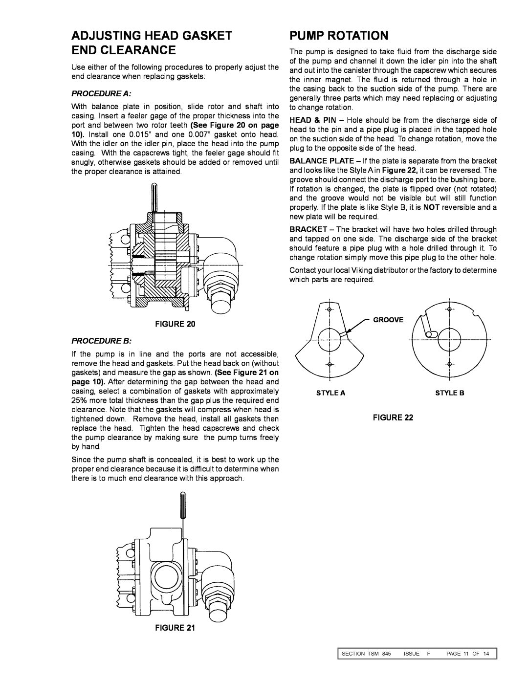 Viking K-827, KK825, KK827, K-825, K-823, KK823 Adjusting Head Gasket End Clearance, Pump Rotation, Procedure A, Procedure B 