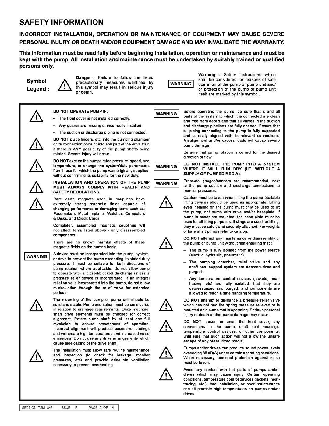 Viking K-825 Safety Information, Symbol, Danger - Failure to follow the listed, precautionary measures identified by 