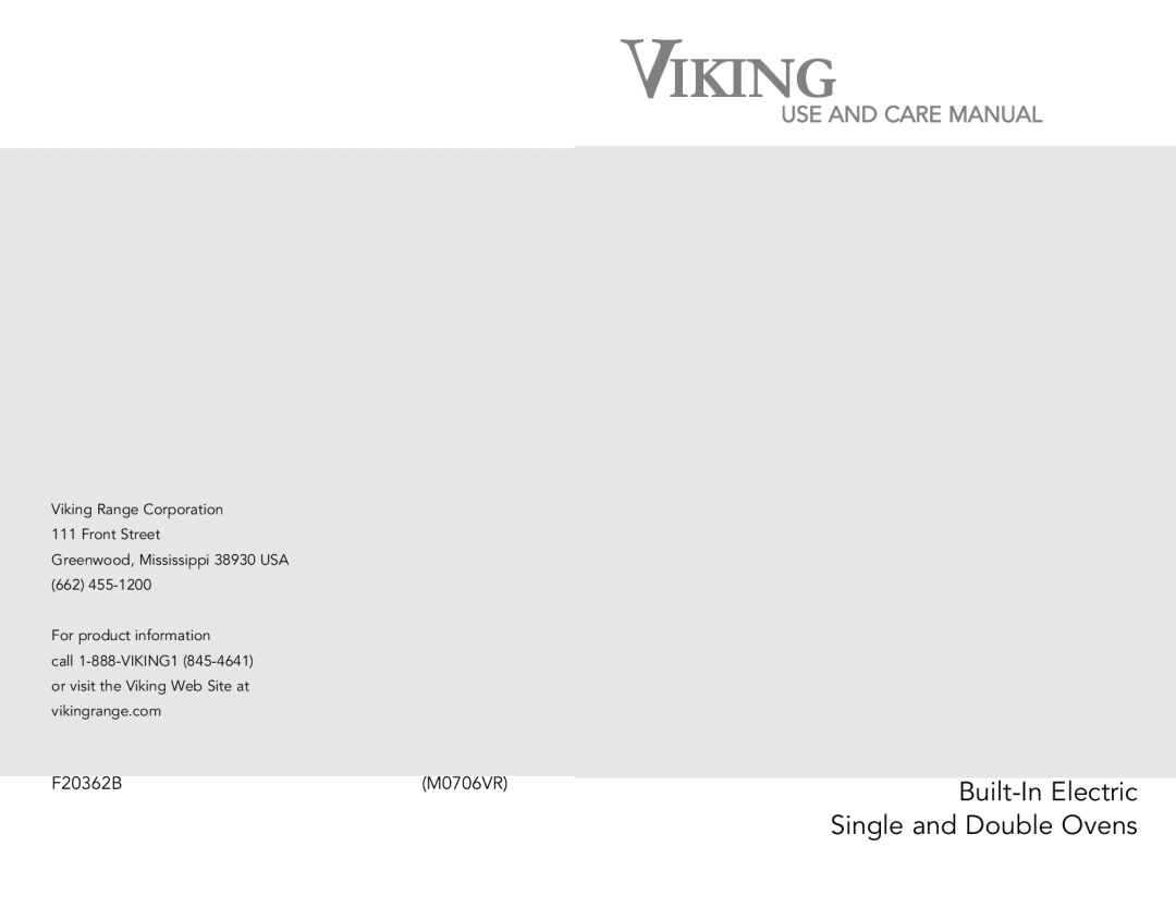 Viking M0706VR manual Viking, Built-In Electric Single and Double Ovens 