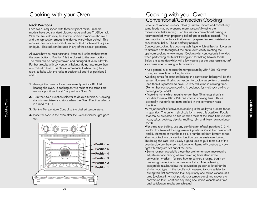 Viking M0706VR manual Cooking with your Oven, Rack Positions, Cooking Tips 