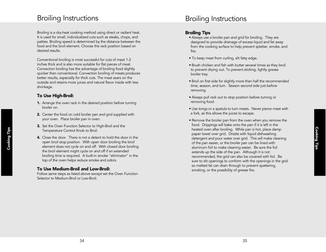 Viking M0706VR manual Broiling Instructions, To Use High-Broil, To Use Medium-Broil and Low-Broil, Broiling Tips 