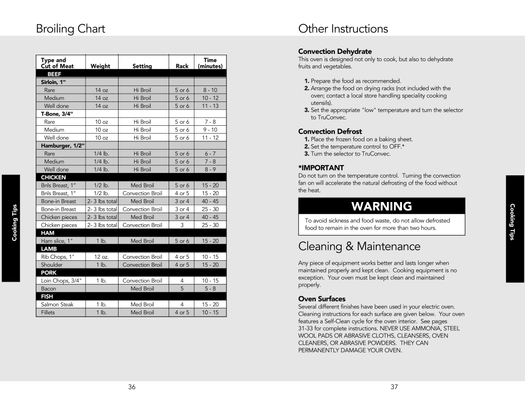 Viking M0706VR manual Broiling Chart, Other Instructions, Cleaning & Maintenance 