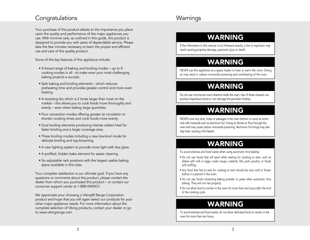 Viking M0706VR manual Congratulations 