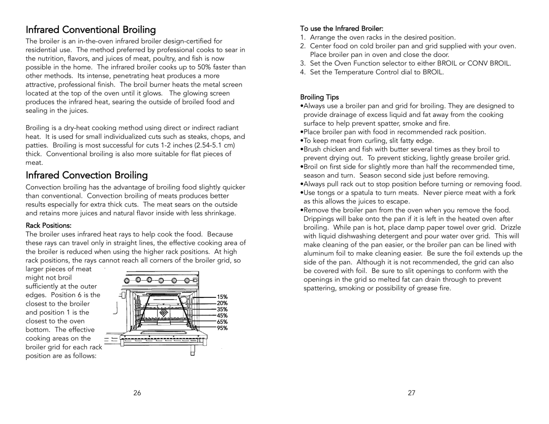 Viking M0905VR manual Infrared Conventional Broiling, Infrared Convection Broiling 