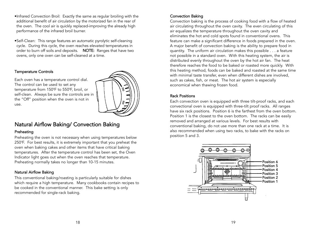 Viking M0905VR manual Natural Airflow Baking/ Convection Baking 