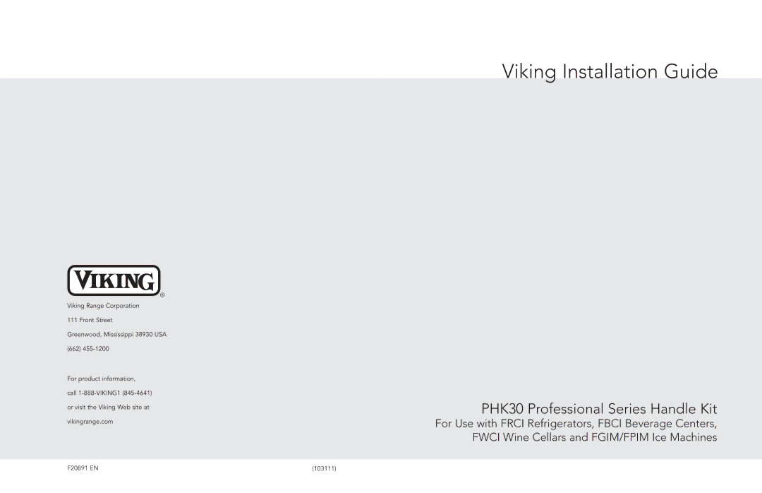 Viking phk30 professional series handle kit manual Viking Installation Guide 