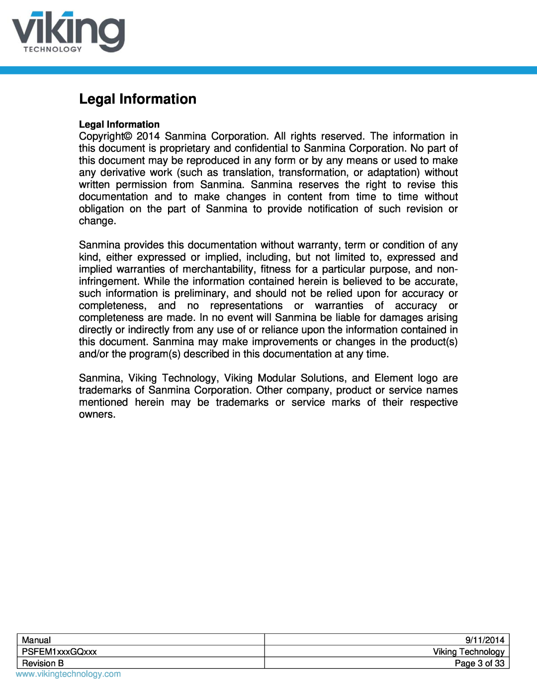 Viking PSFEM1xxxGQxxx manual Legal Information 
