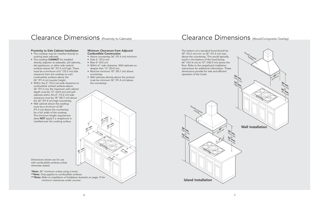 Viking RDECU206 manual Proximity to Side Cabinet Installation, Minimum Clearances from Adjacent Combustible Construction 