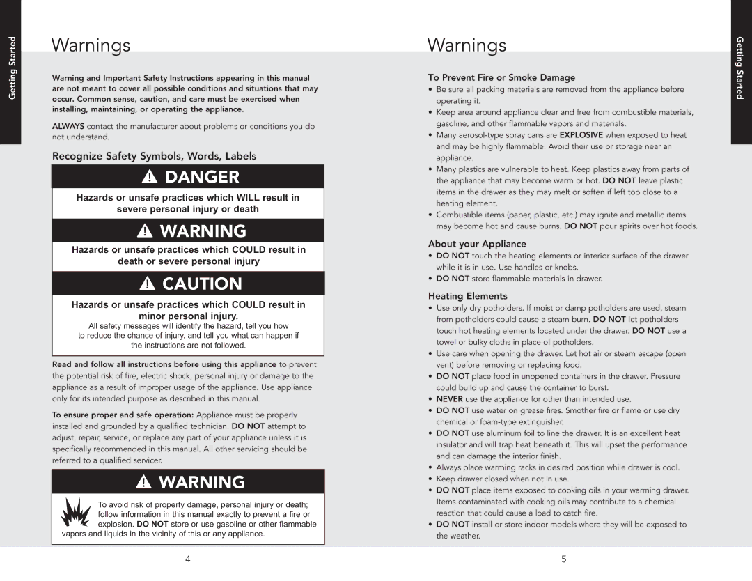 Viking RDEWD103SS manual Recognize Safety Symbols, Words, Labels, Getting Started 