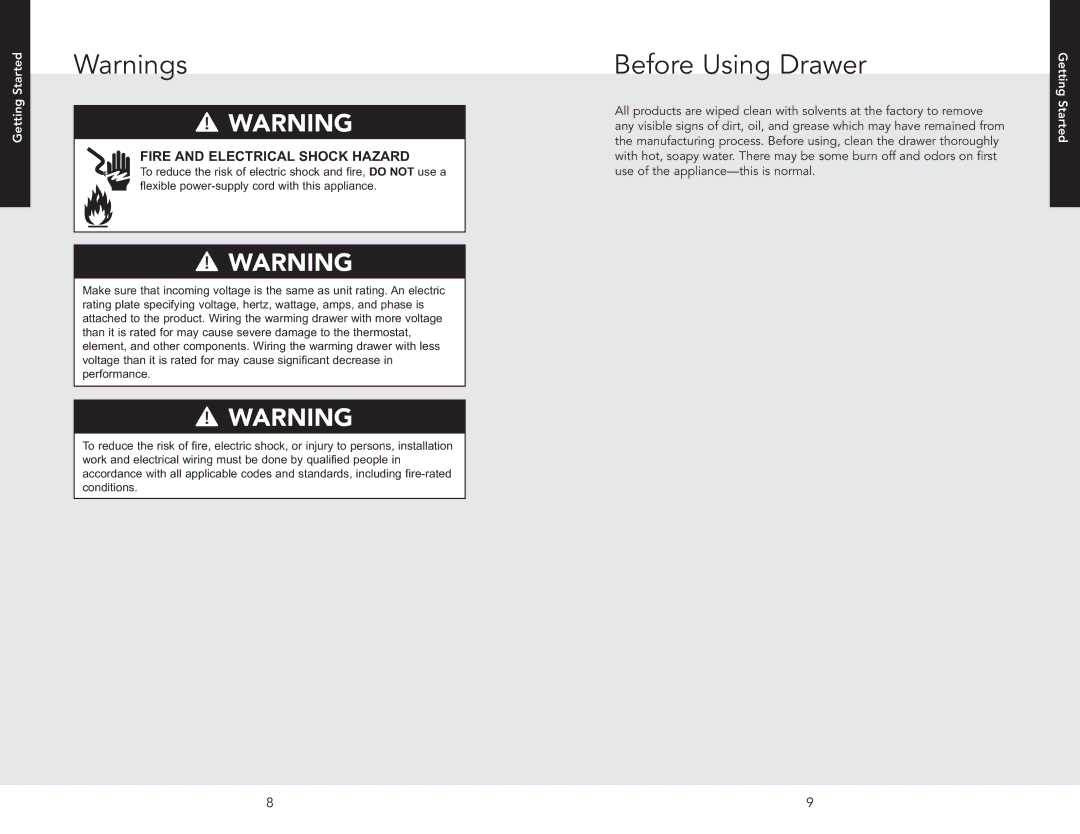 Viking RDEWD103SS manual Before Using Drawer, Fire and Electrical Shock Hazard 