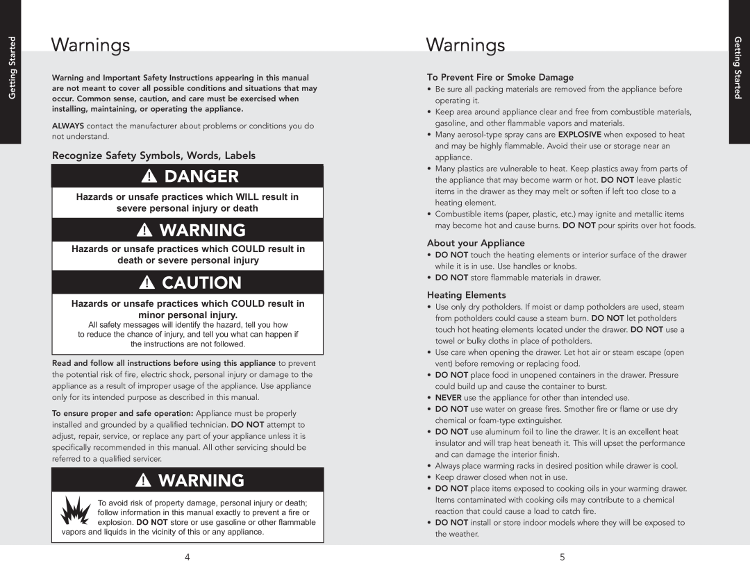 Viking RDEWD103 manual Warnings, Recognize Safety Symbols, Words, Labels, Hazards or unsafe practices which WILL result in 