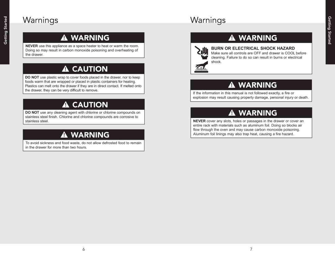 Viking RDEWD103SS manual Burn Or Electrical Shock Hazard, Warnings, Getting Started 
