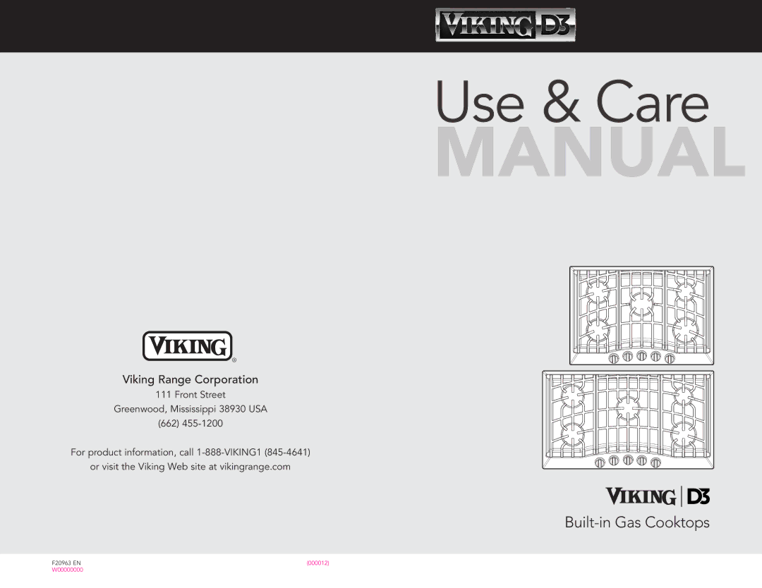 Viking RDGSU2605BSS, RDGSU2005BSS manual Use & Care 