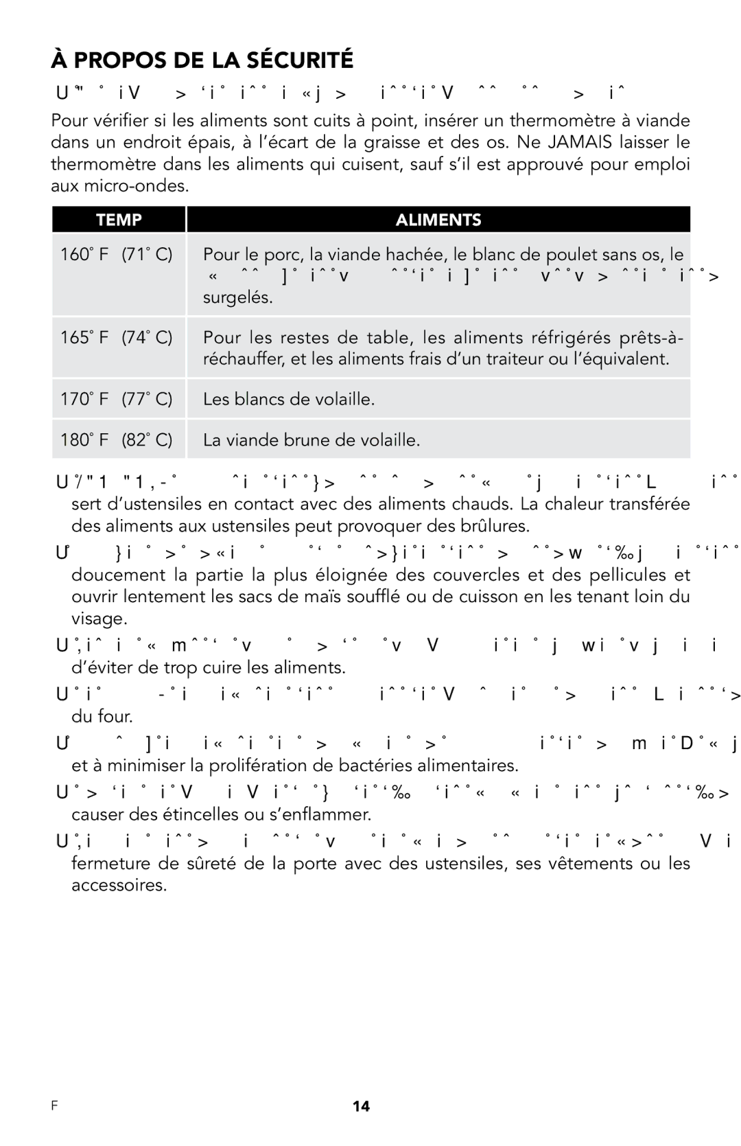 Viking RDMOR206SS manual Propos de la sécurité, 160˚ F 71˚ C, Surgelés 