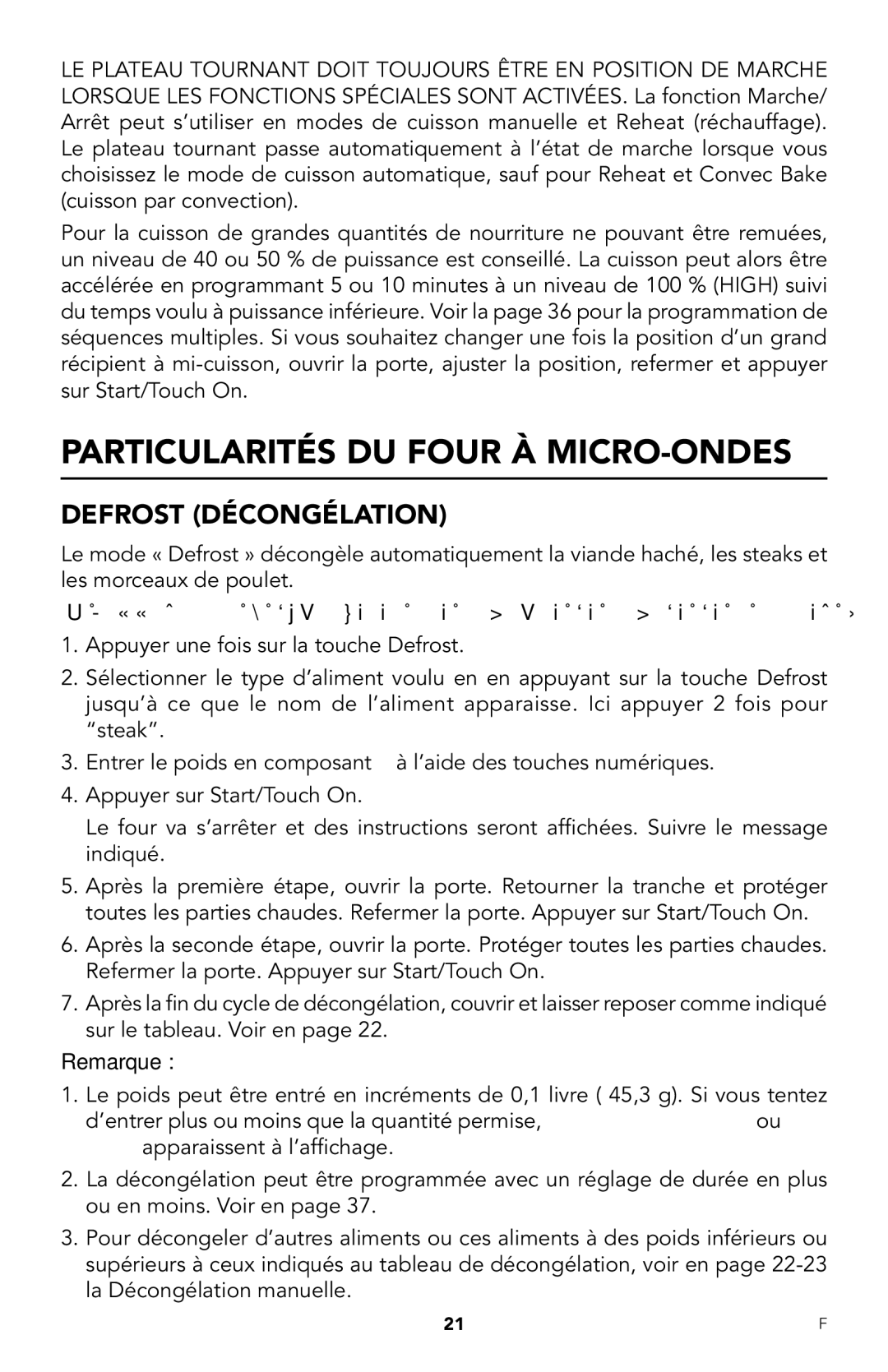 Viking RDMOR206SS manual Particularités DU Four À MICRO-ONDES, Defrost Décongélation 