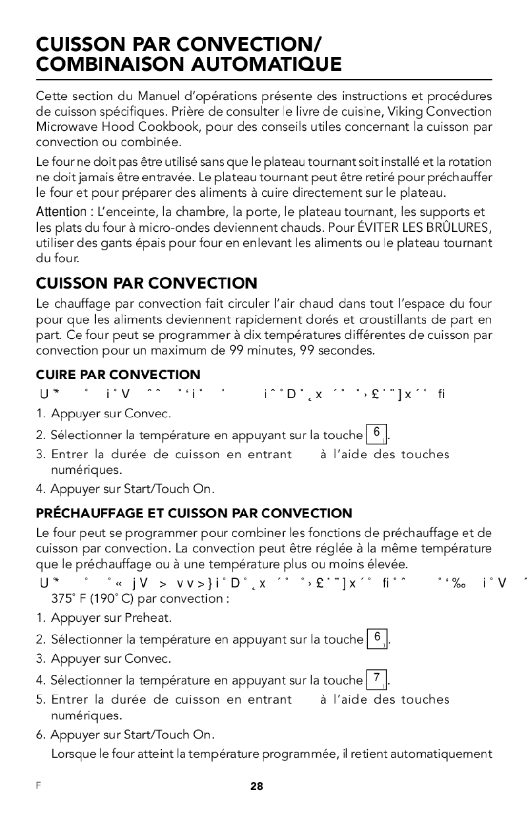 Viking RDMOR206SS manual Cuisson PAR Convection Combinaison Automatique 