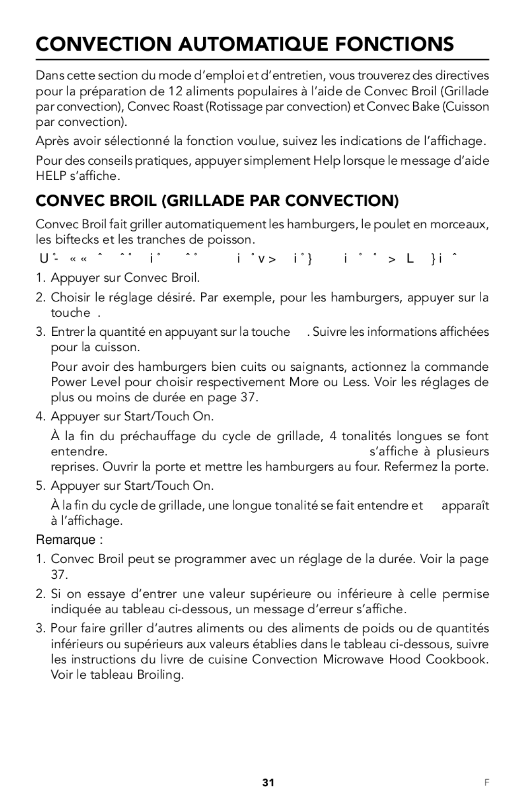 Viking RDMOR206SS manual Convection Automatique Fonctions, Convec Broil Grillade par convection 