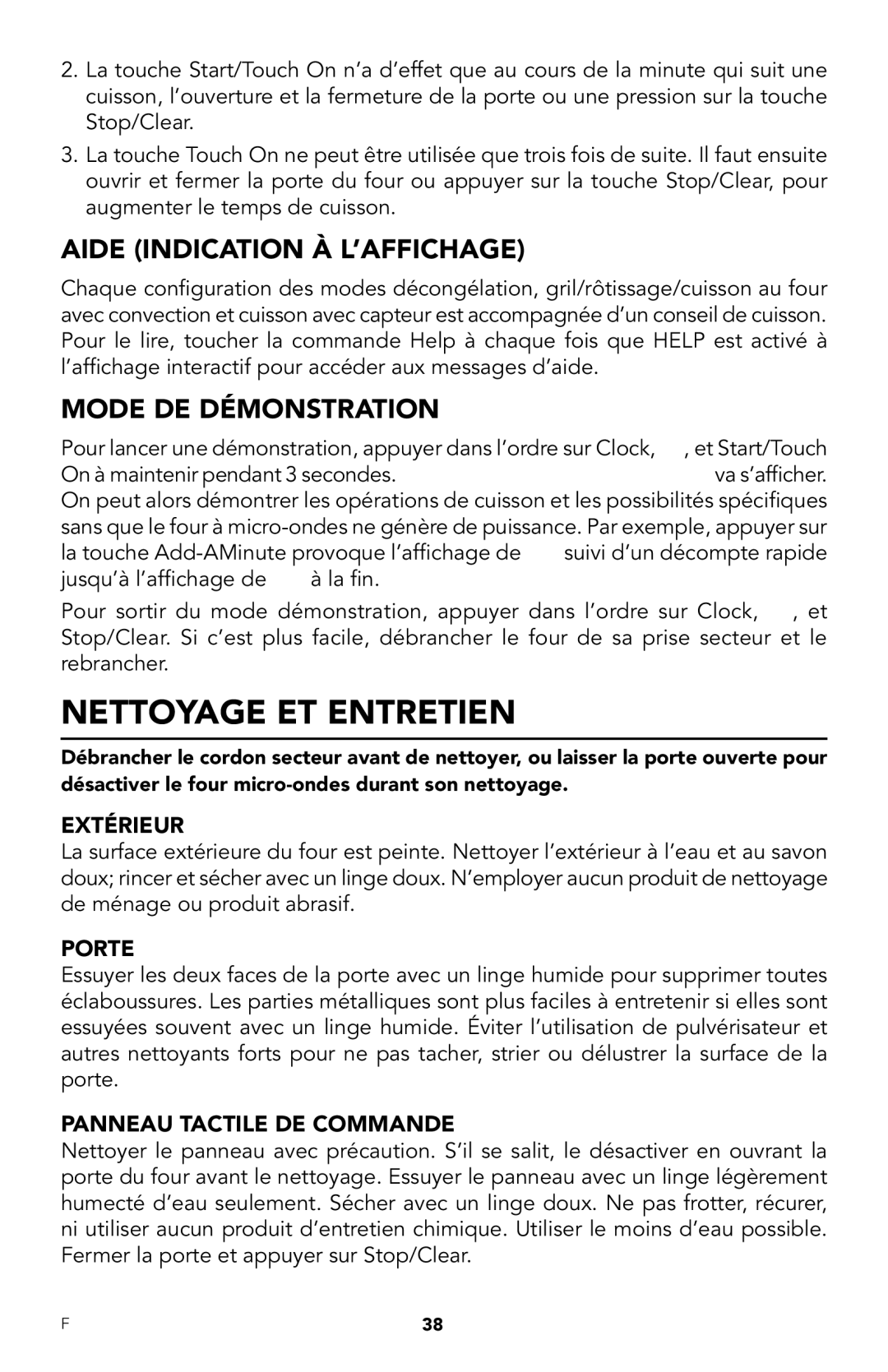 Viking RDMOR206SS manual Nettoyage et entretien, Aide indication à l’affichage, Mode de dÉmonstration 