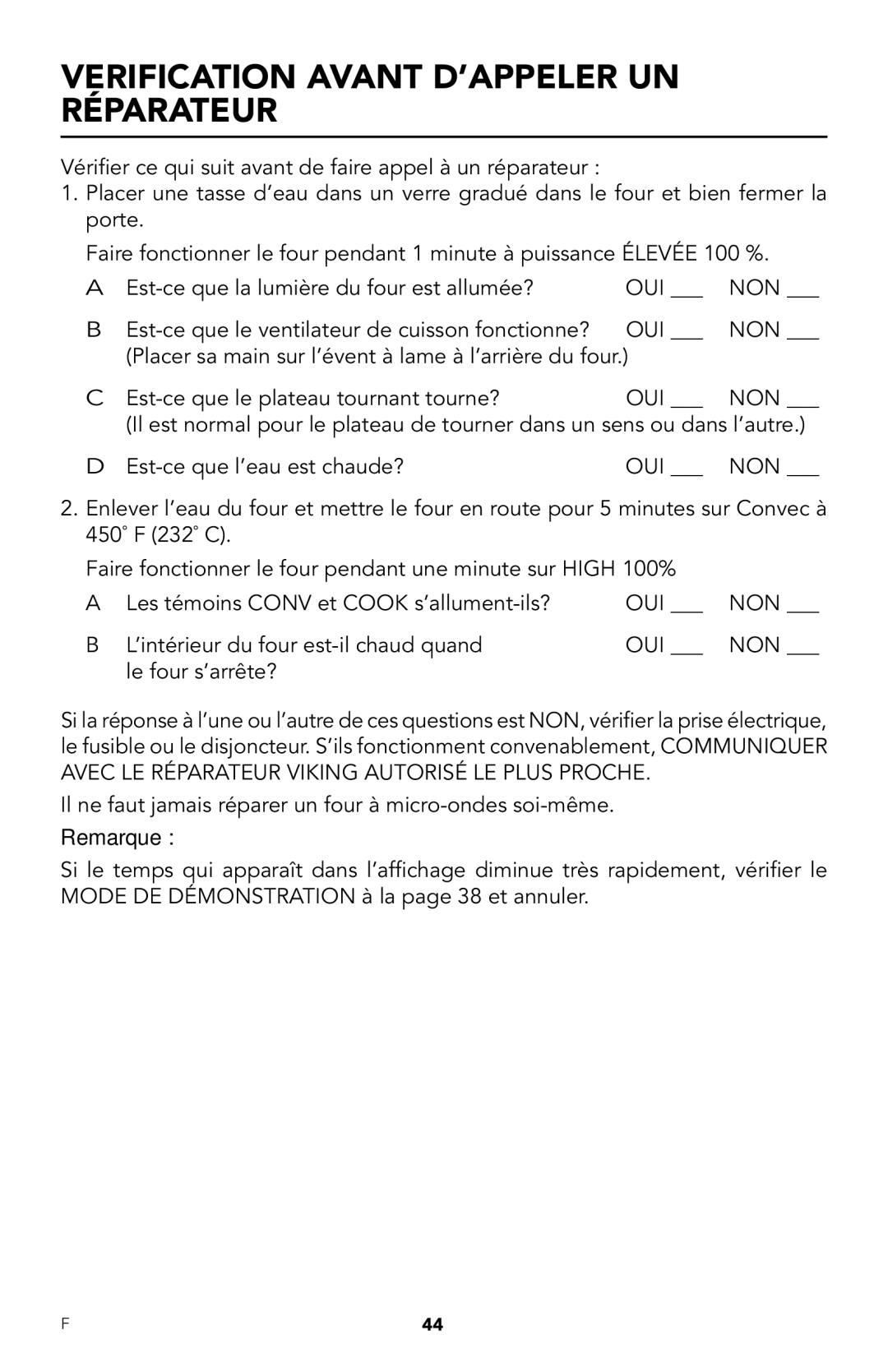 Viking RDMOR206SS manual Verification Avant D’APPELER UN Réparateur 