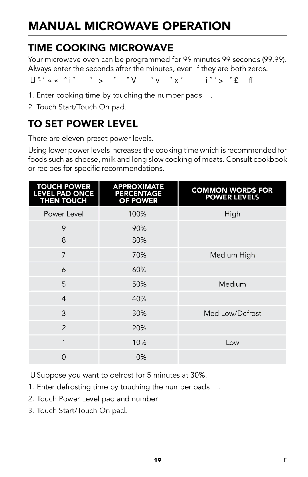 Viking RDMOR206SS manual Manual Microwave Operation, Time cooking microwave, To set power level 