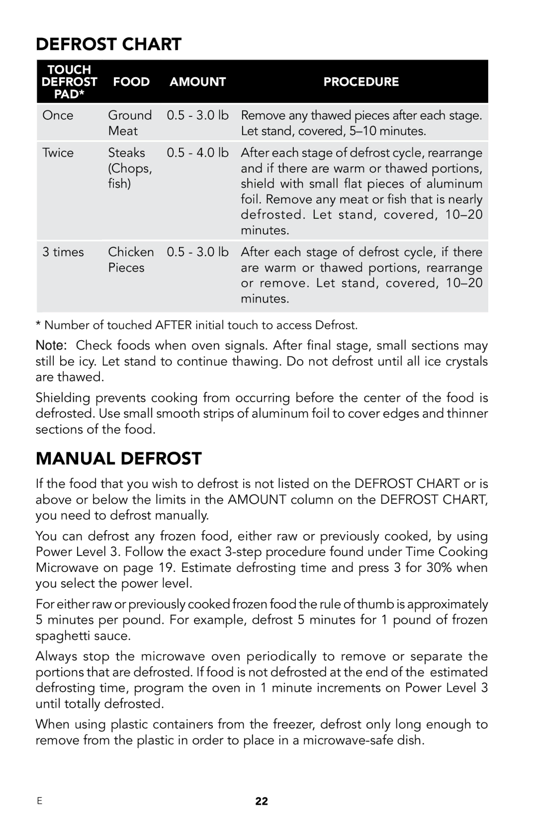 Viking RDMOR206SS manual Defrost Chart, Manual Defrost 