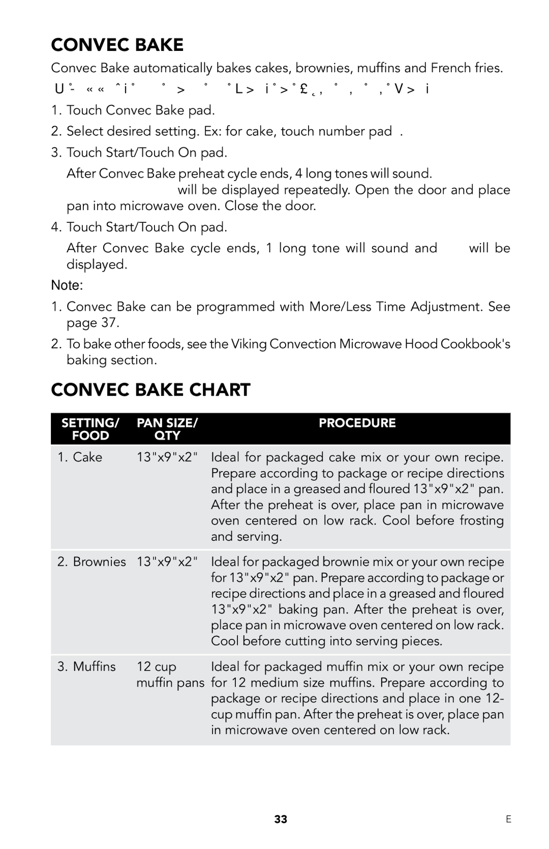 Viking RDMOR206SS manual Convec bake chart 