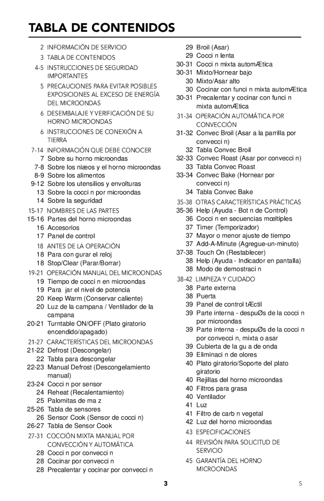 Viking RDMOR206SS manual Tabla DE Contenidos, Operación Manual DEL Microondas 