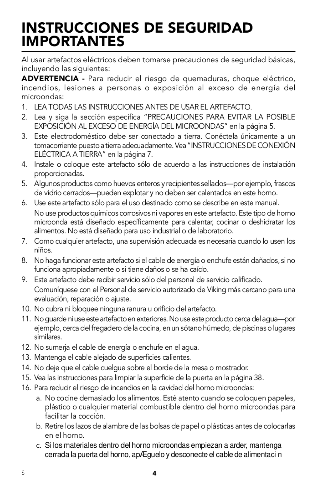 Viking RDMOR206SS manual Instrucciones DE Seguridad Importantes, LEA Todas LAS Instrucciones Antes DE Usar EL Artefacto 