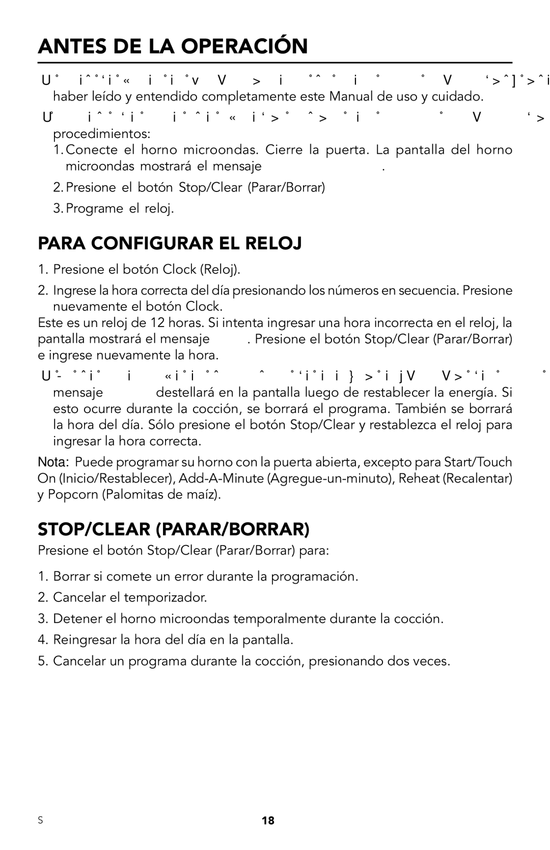 Viking RDMOR206SS manual Antes DE LA Operación, Para Configurar EL Reloj, Stop/Clear Parar/Borrar 