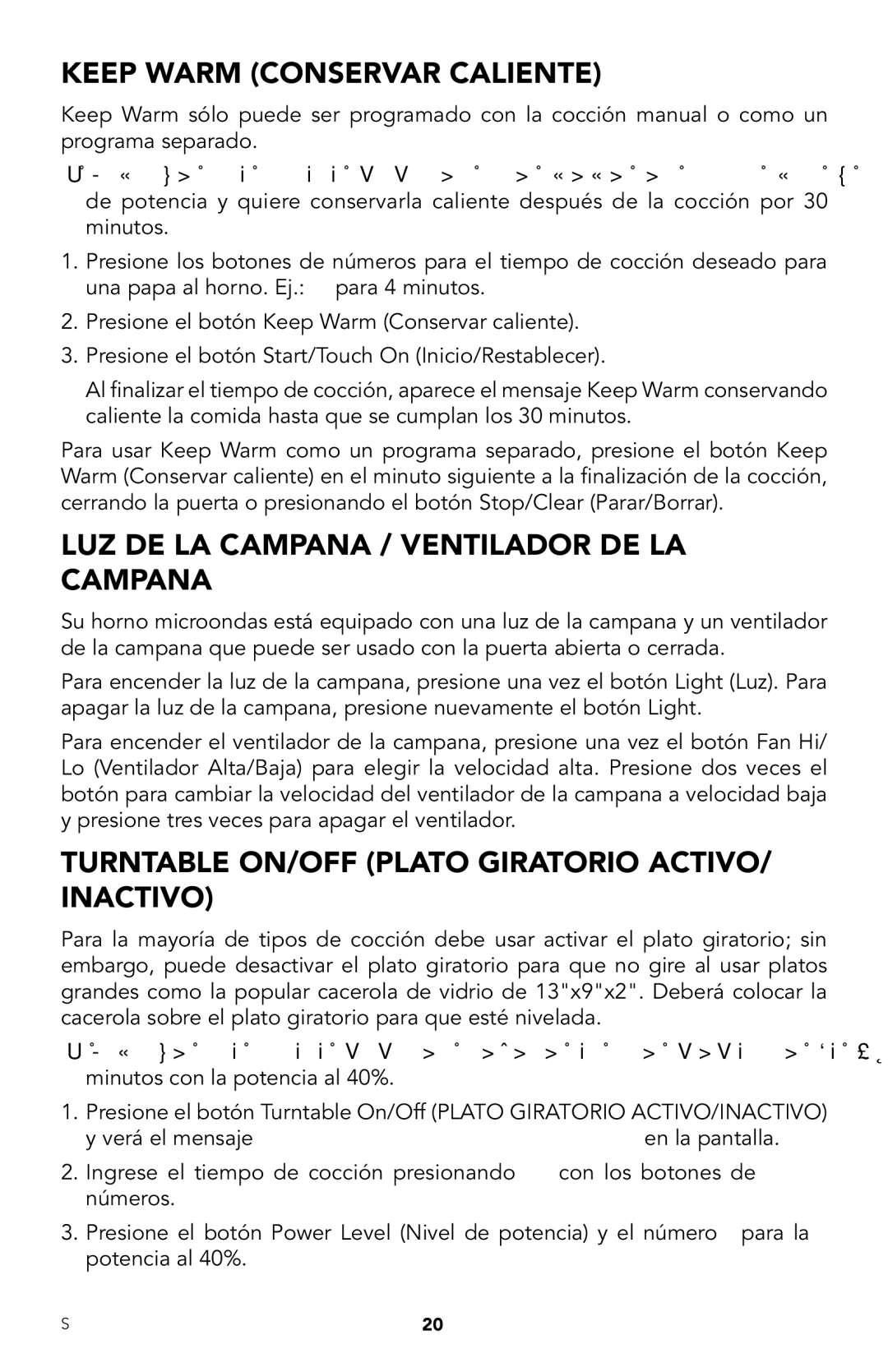 Viking RDMOR206SS manual Keep Warm Conservar Caliente, LUZ DE LA Campana / Ventilador DE LA Campana 