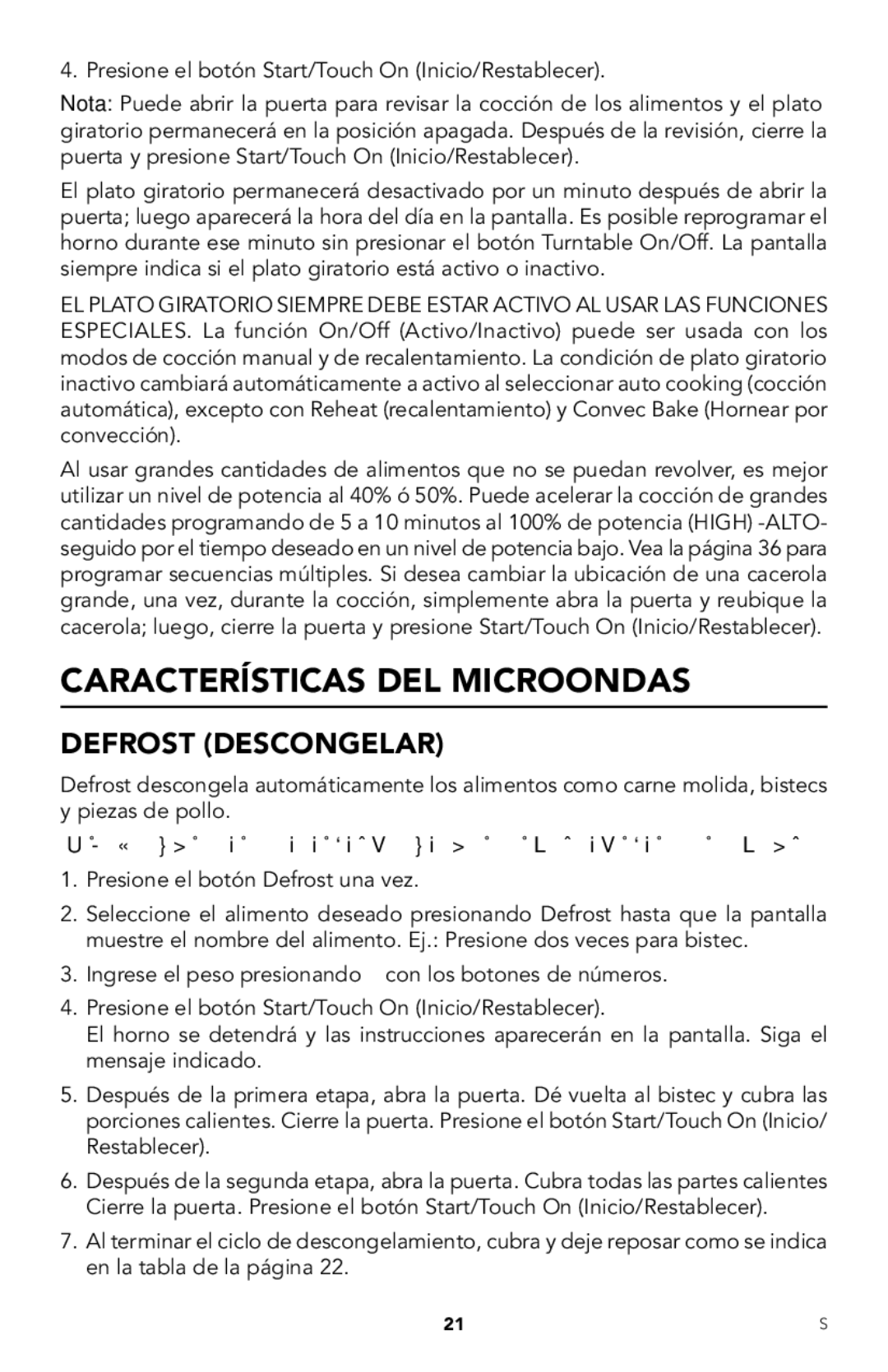 Viking RDMOR206SS manual Características DEL Microondas, Defrost Descongelar 