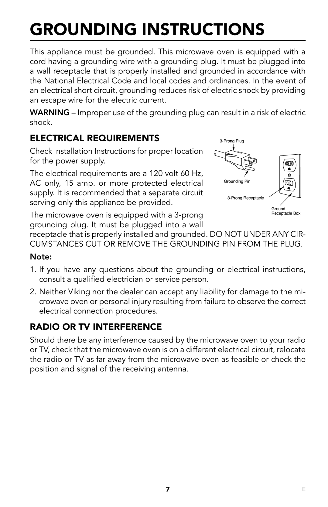 Viking RDMOR206SS manual Grounding Instructions, Cumstances CUT or Remove the Grounding PIN from the Plug 