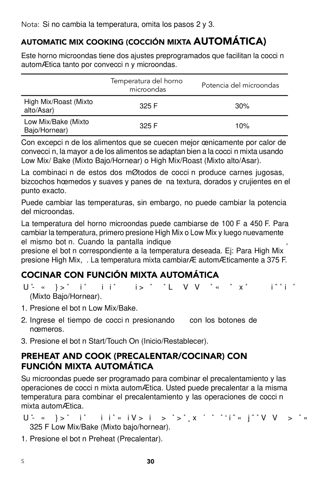 Viking RDMOR206SS Nota Si no cambia la temperatura, omita los pasos 2 y, Automatic MIX Cooking Cocción Mixta Automática 