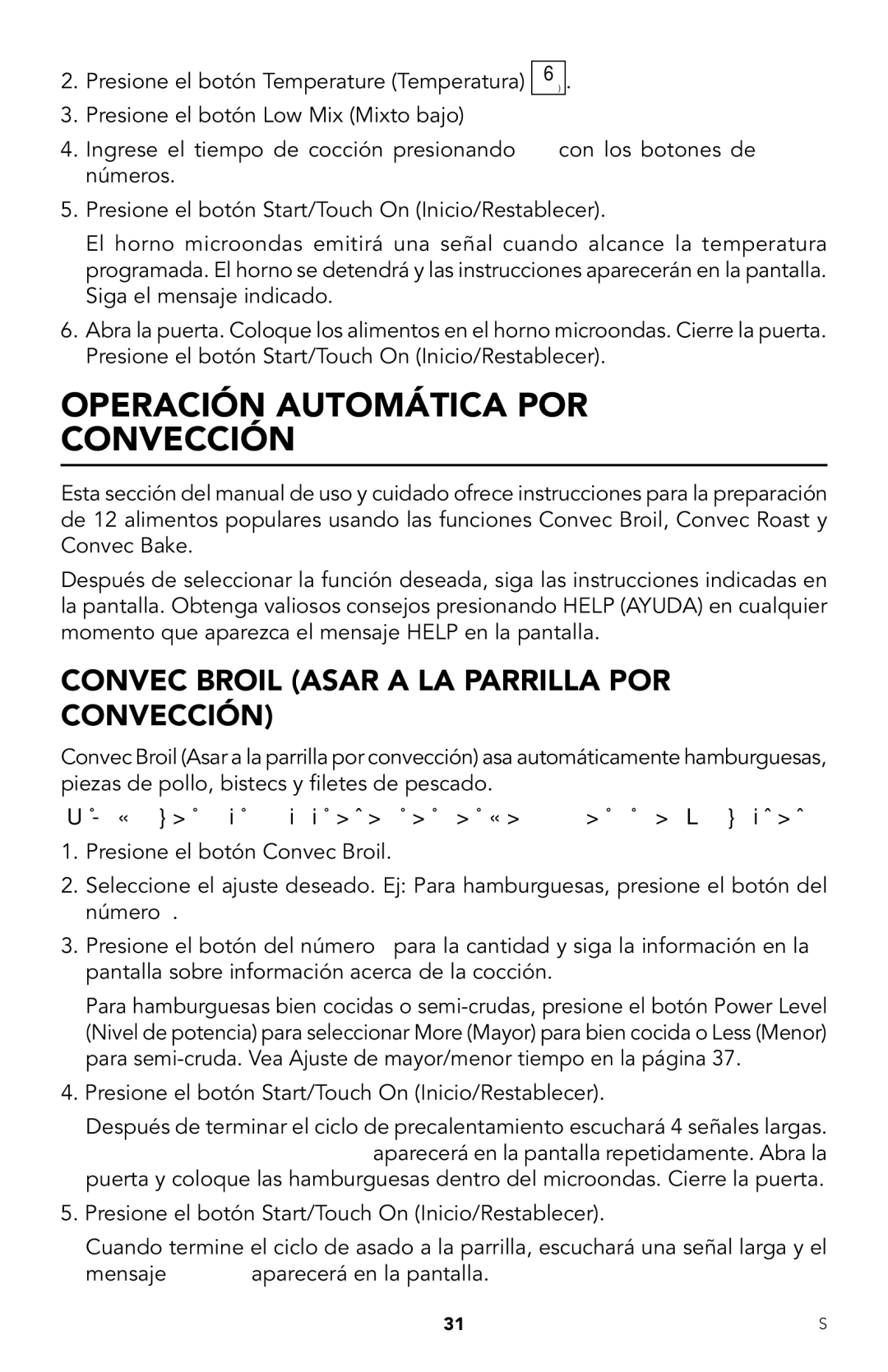 Viking RDMOR206SS manual Operación Automática POR Convección, Convec Broil Asar a LA Parrilla POR Convección 
