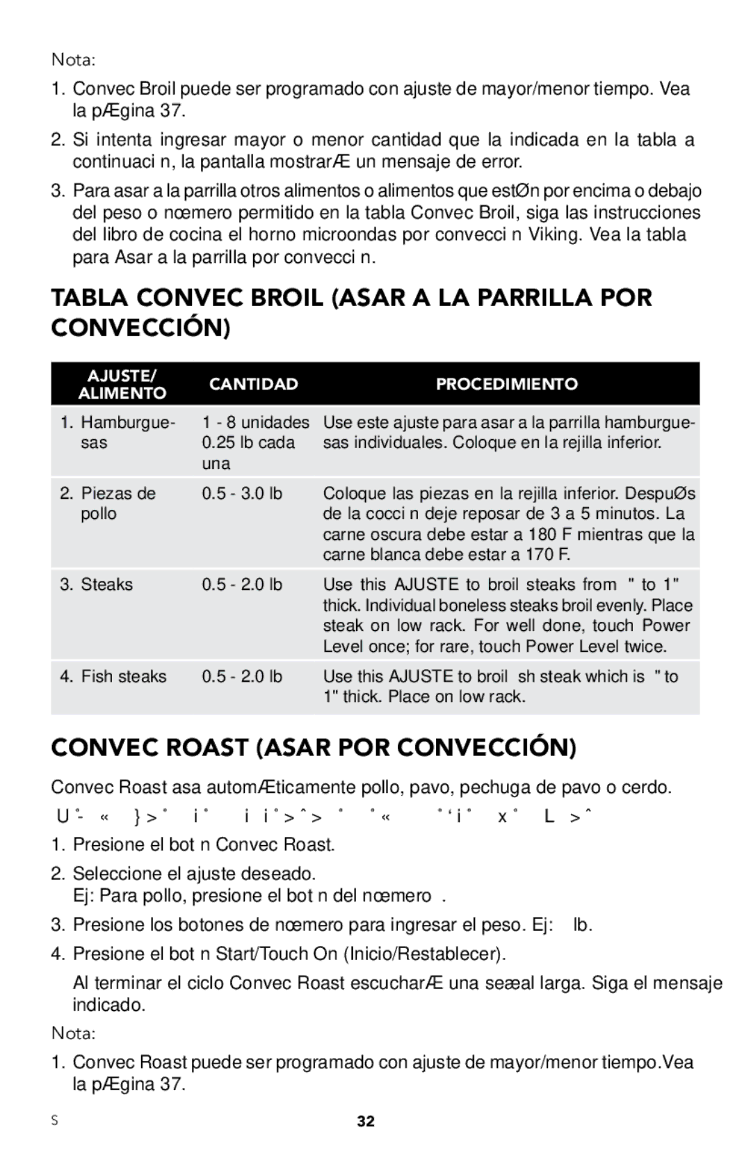 Viking RDMOR206SS manual Tabla Convec Broil Asar a LA Parrilla POR Convección, Convec Roast Asar POR Convección 